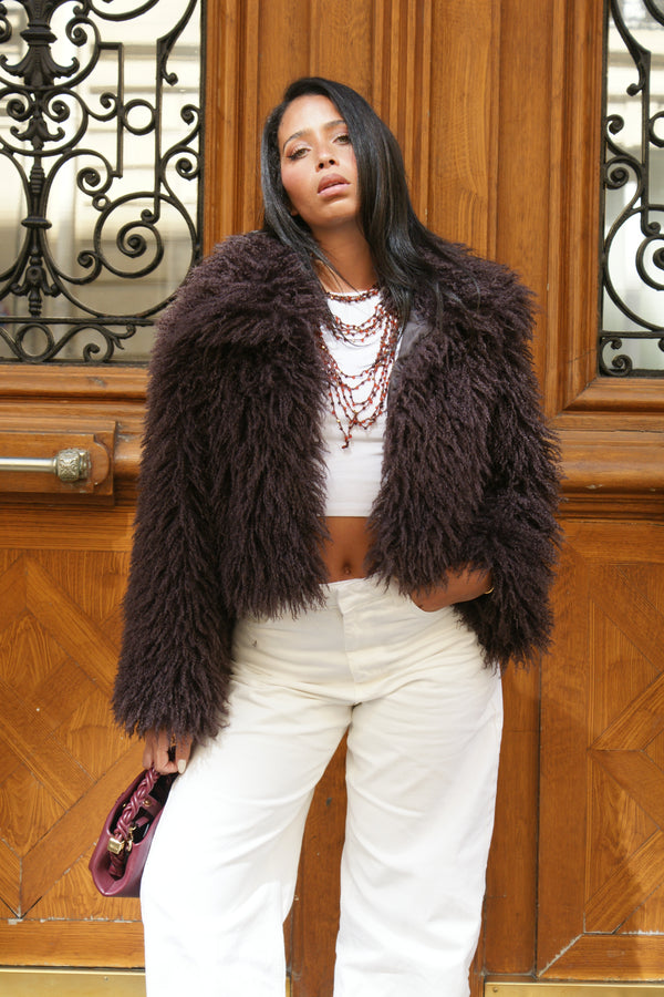 Manteau Court Fausse Fourrure Ambre Choco