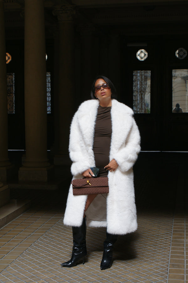 Manteau Long Fausse Fourrure Dioris Blanc