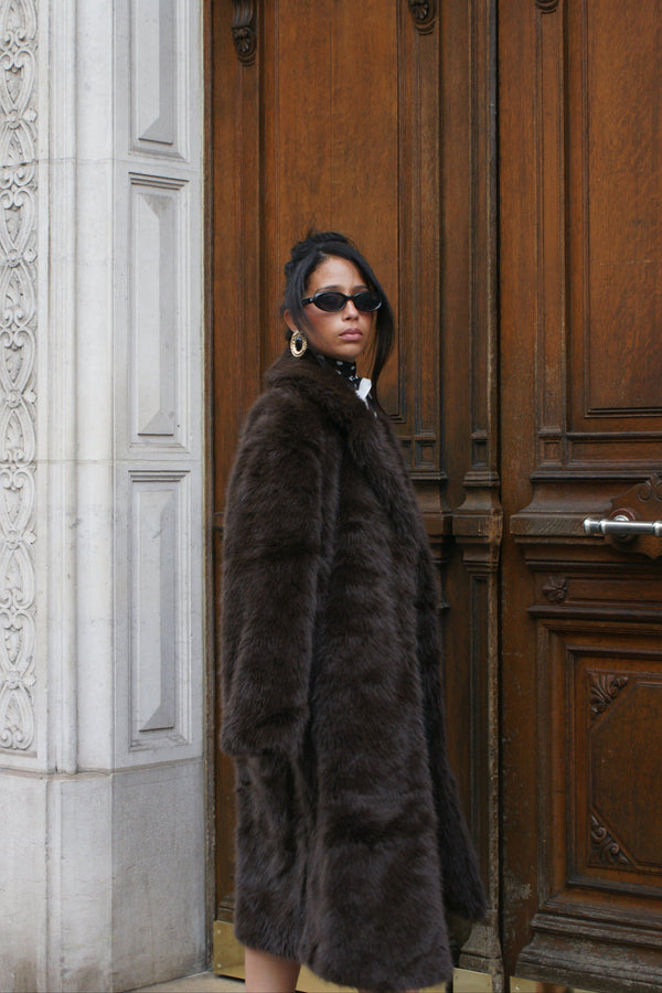 Manteau Long Fausse Fourrure Dioris Marron