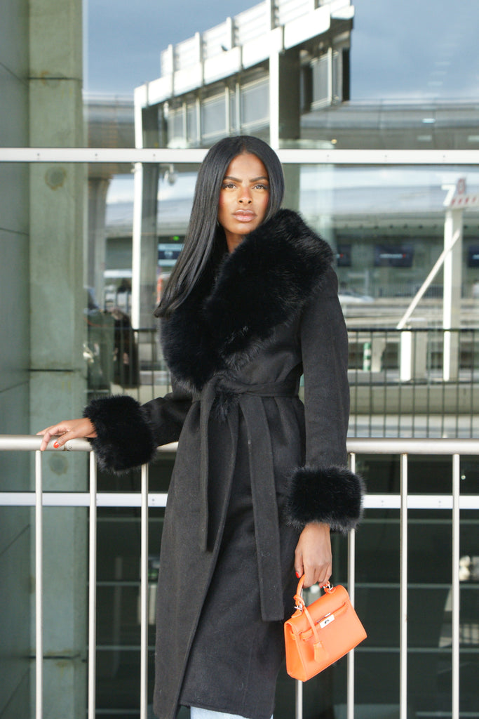 Manteau Long Fausse Fourrure Lior Noir