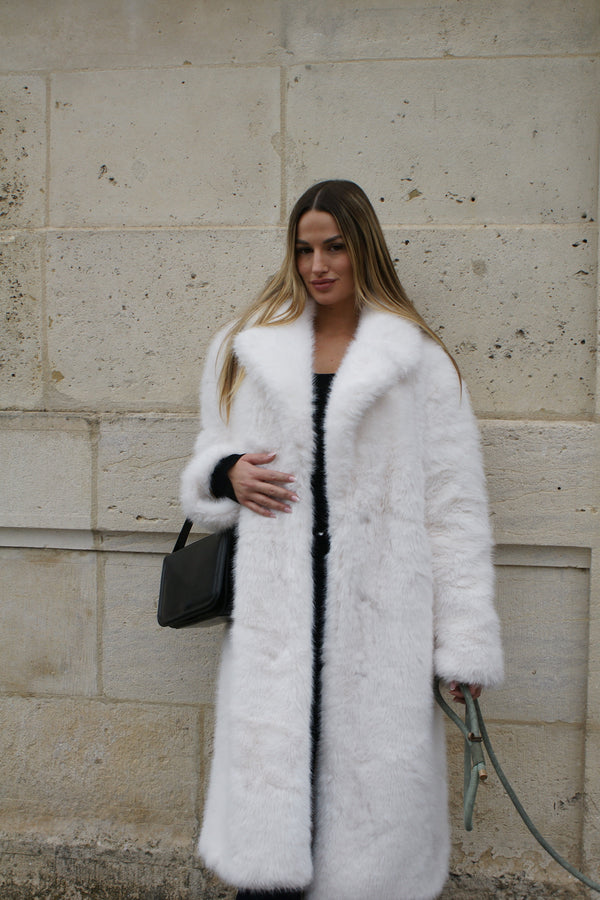 Manteau Long Fausse Fourrure Dioris Blanc