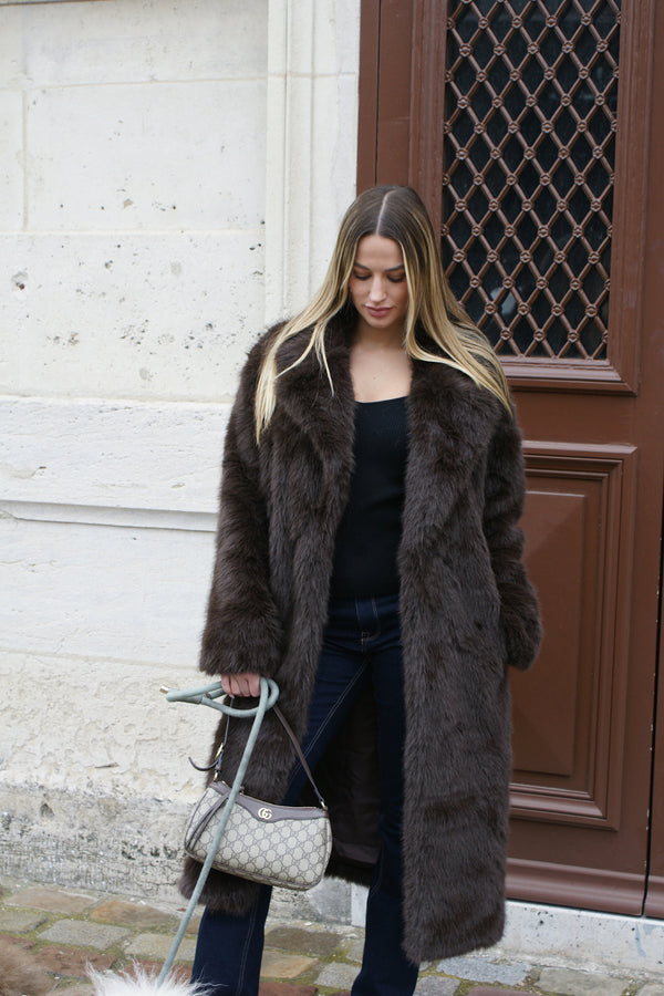 Manteau Long Fausse Fourrure Dioris Marron