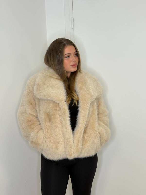 Manteau Court Fausse Fourrure Evora Beige