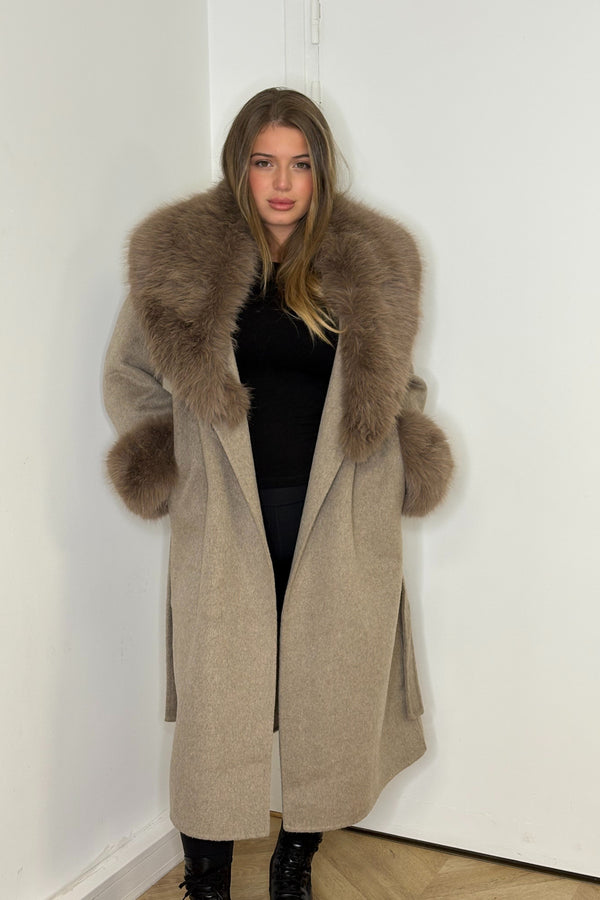 Manteau Long Fausse Fourrure Lior Taupe