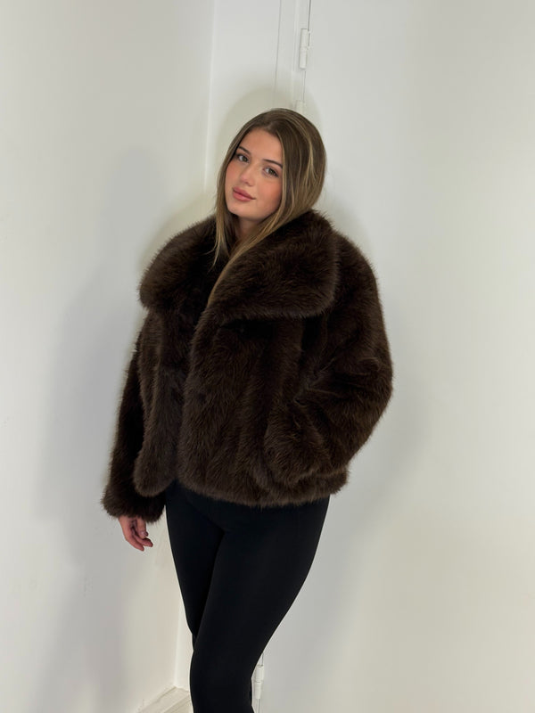 Manteau Court Fausse Fourrure Evora Marron