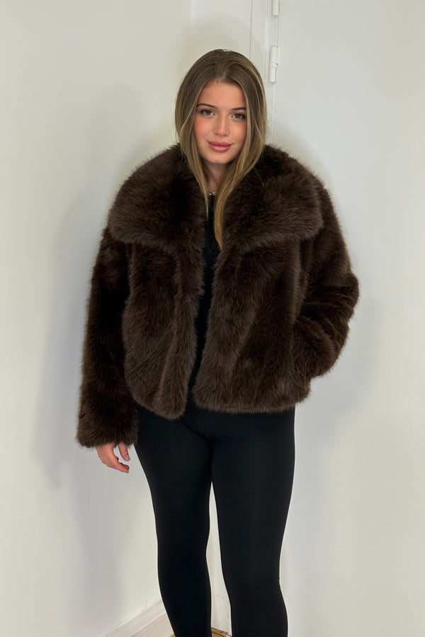 Manteau Court Fausse Fourrure Evora Marron