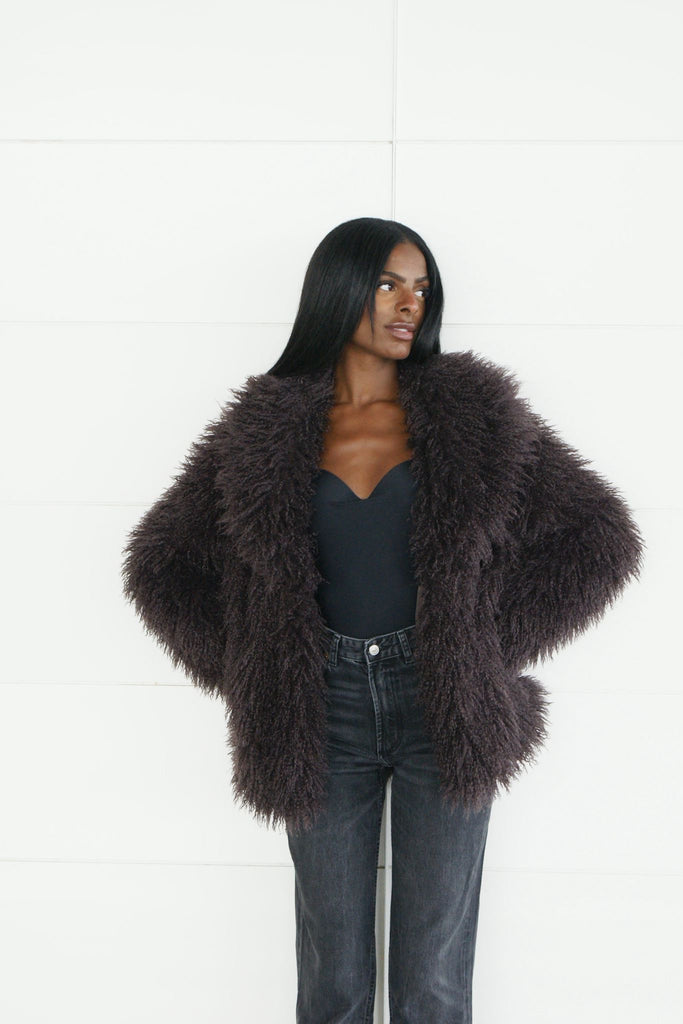 Manteau Court Fausse Fourrure Alba Marron